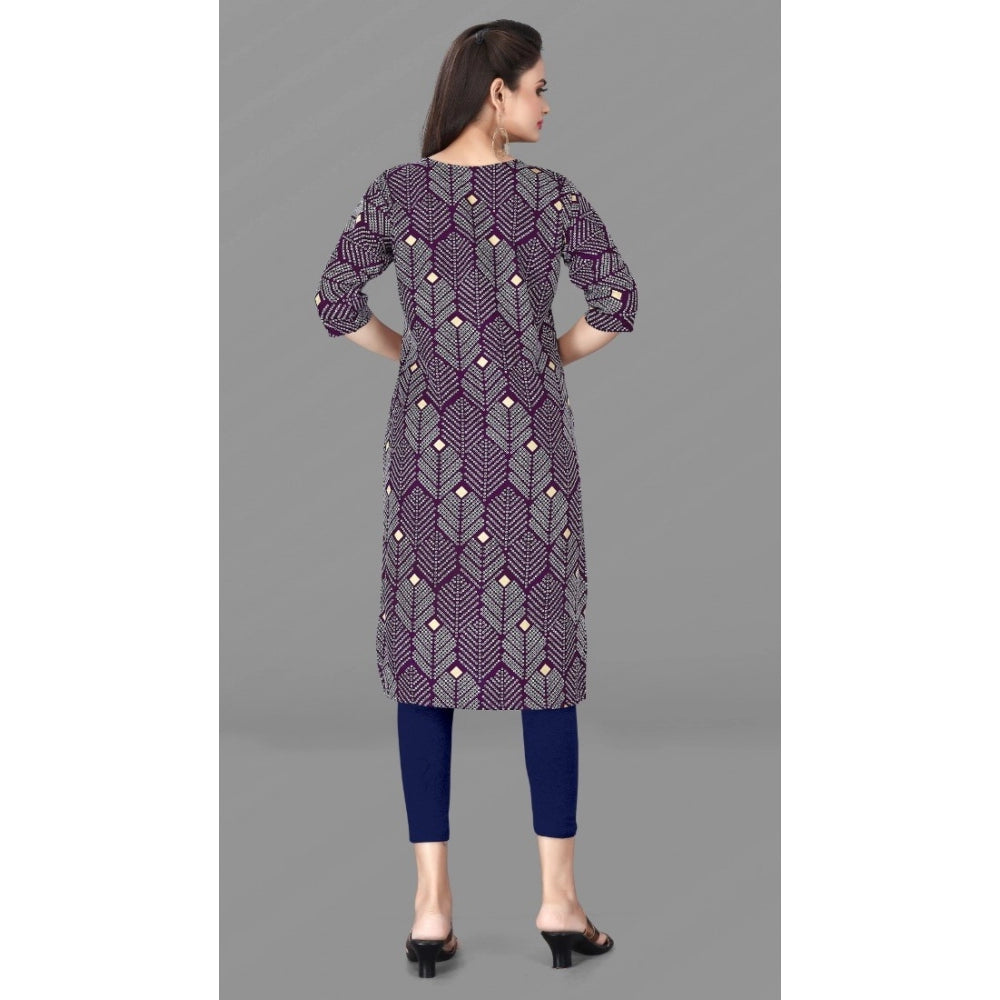 Generic Women's Casual 3/4th Sleeve Printed Polyester Knee Length Straight Kurti (Violet)