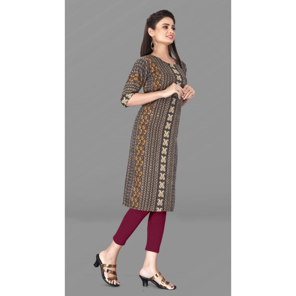 Generic Women's Casual 3/4th Sleeve Paisley Polyester Knee Length Straight Kurti (Maroon)