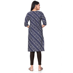 Generic Women's Casual 3/4th Sleeve Geometric Print Polyester Calf Length Straight Kurti (Blue)