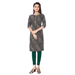 Generic Women's Casual 3/4th Sleeve Printed Polyester Knee Length Straight Kurti (Maroon)