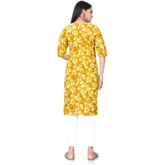 Generic Women's Casual 3/4th Sleeve Floral Print Polyester Knee Length Straight Kurti (Yellow)