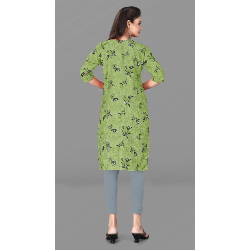 Generic Women's Casual 3/4th Sleeve Floral Print Polyester Knee Length Straight Kurti (Green)