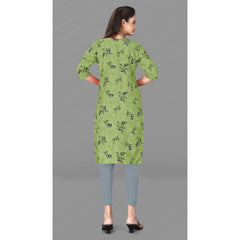 Generic Women's Casual 3/4th Sleeve Floral Print Polyester Knee Length Straight Kurti (Green)