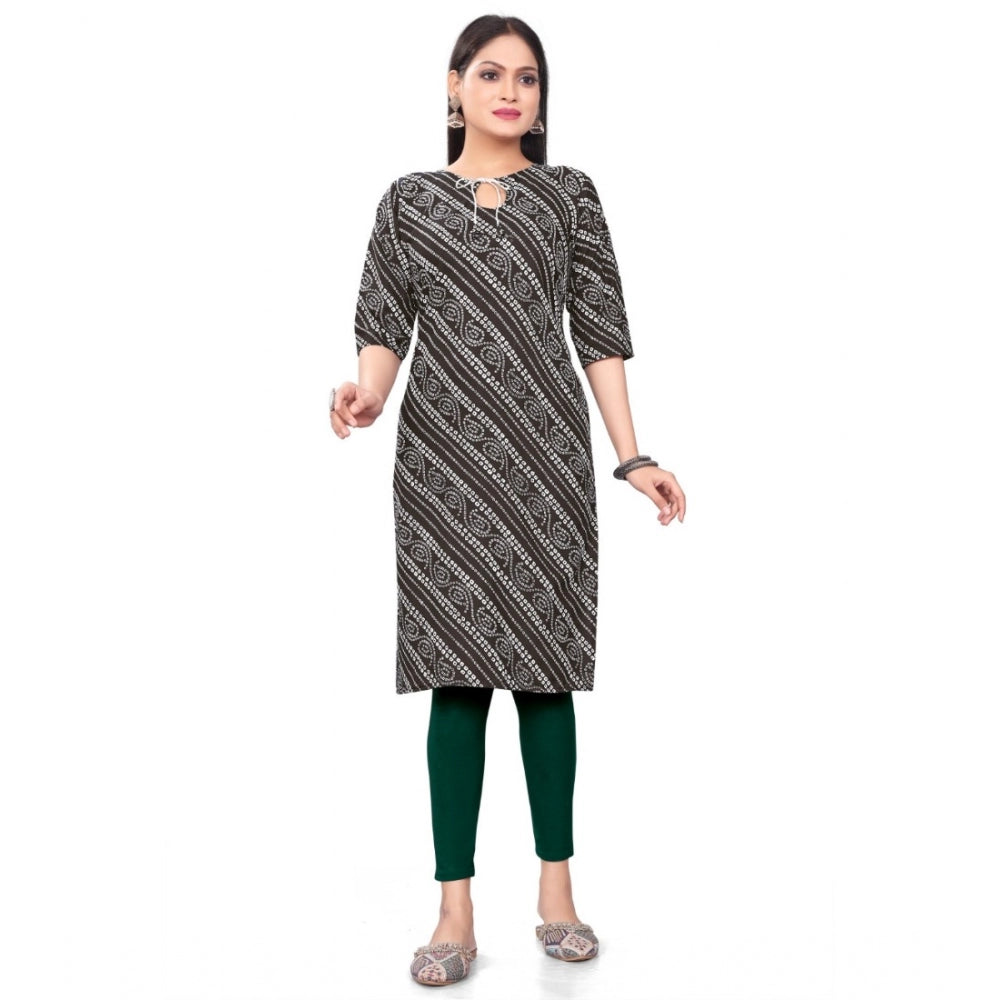 Generic Women's Casual 3/4th Sleeve Geometric Print Polyester Calf Length Straight Kurti (Maroon)