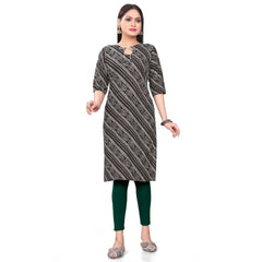 Generic Women's Casual 3/4th Sleeve Geometric Print Polyester Calf Length Straight Kurti (Maroon)