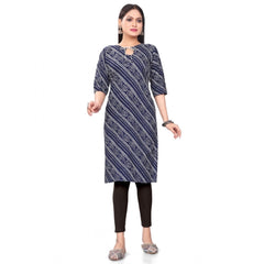 Generic Women's Casual 3/4th Sleeve Geometric Print Polyester Calf Length Straight Kurti (Blue)