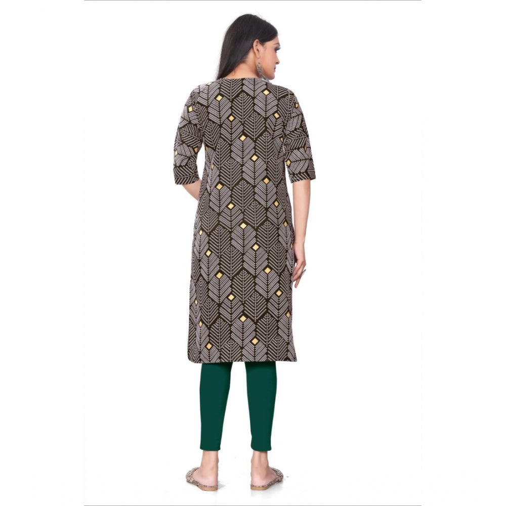 Generisches, lässiges, gerades Kurti aus Polyester mit 3/4-Ärmeln und Aufdruck für Damen, knielang (Kastanienbraun)