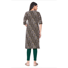 Generic Women's Casual 3/4th Sleeve Printed Polyester Knee Length Straight Kurti (Maroon)