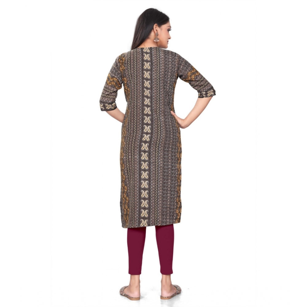 Generic Women's Casual 3/4th Sleeve Paisley Polyester Knee Length Straight Kurti (Maroon)