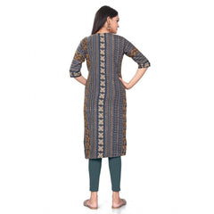 Generic Women's Casual 3/4th Sleeve Paisley Polyester Knee Length Straight Kurti (Blue)