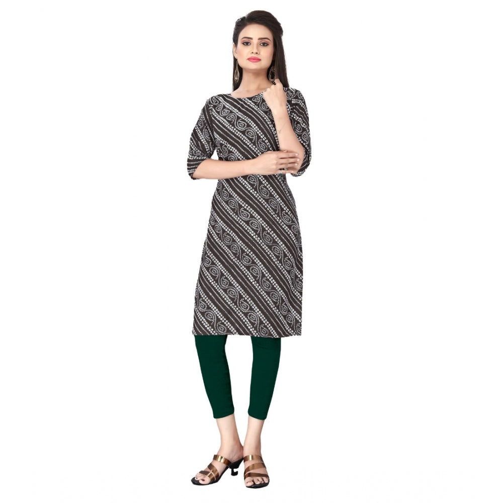 Generic Women's Casual 3/4th Sleeve Geometric Print Polyester Knee Length Straight Kurti (Maroon)