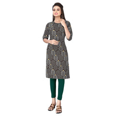 Generic Women's Casual 3/4th Sleeve Printed Polyester Knee Length Straight Kurti (Maroon)