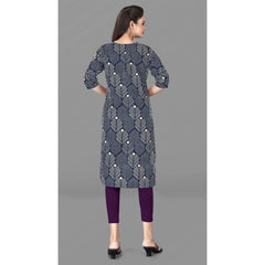 Generic Women's Casual 3/4th Sleeve Printed Polyester Knee Length Straight Kurti (Blue)