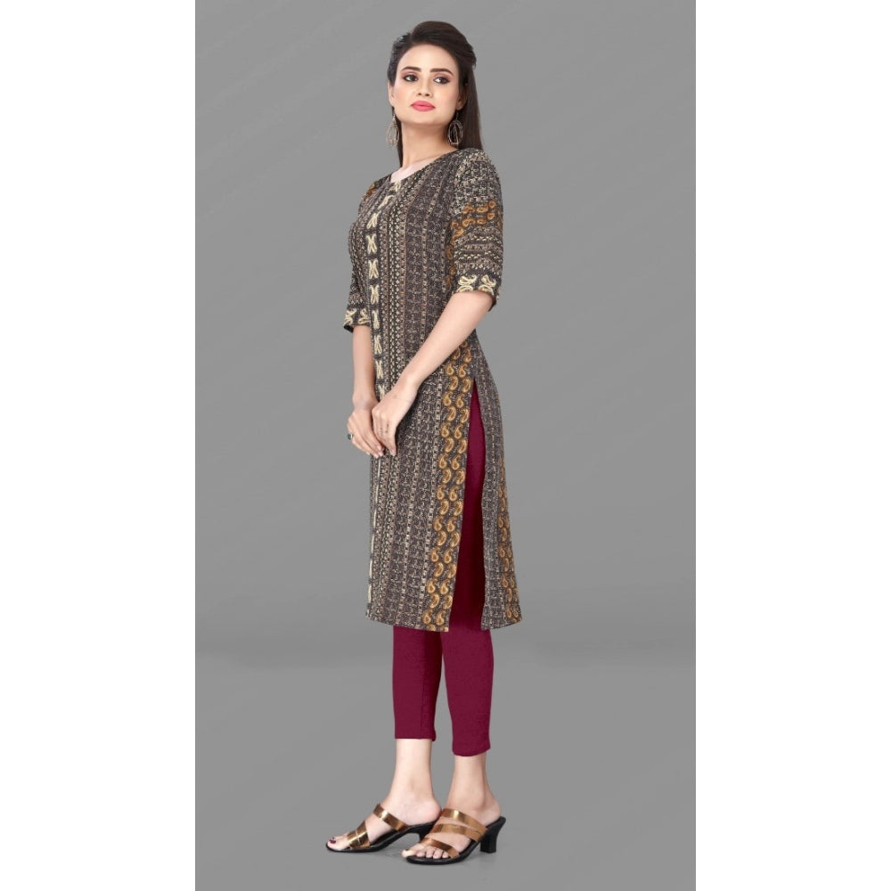 Generic Women's Casual 3/4th Sleeve Paisley Polyester Knee Length Straight Kurti (Maroon)