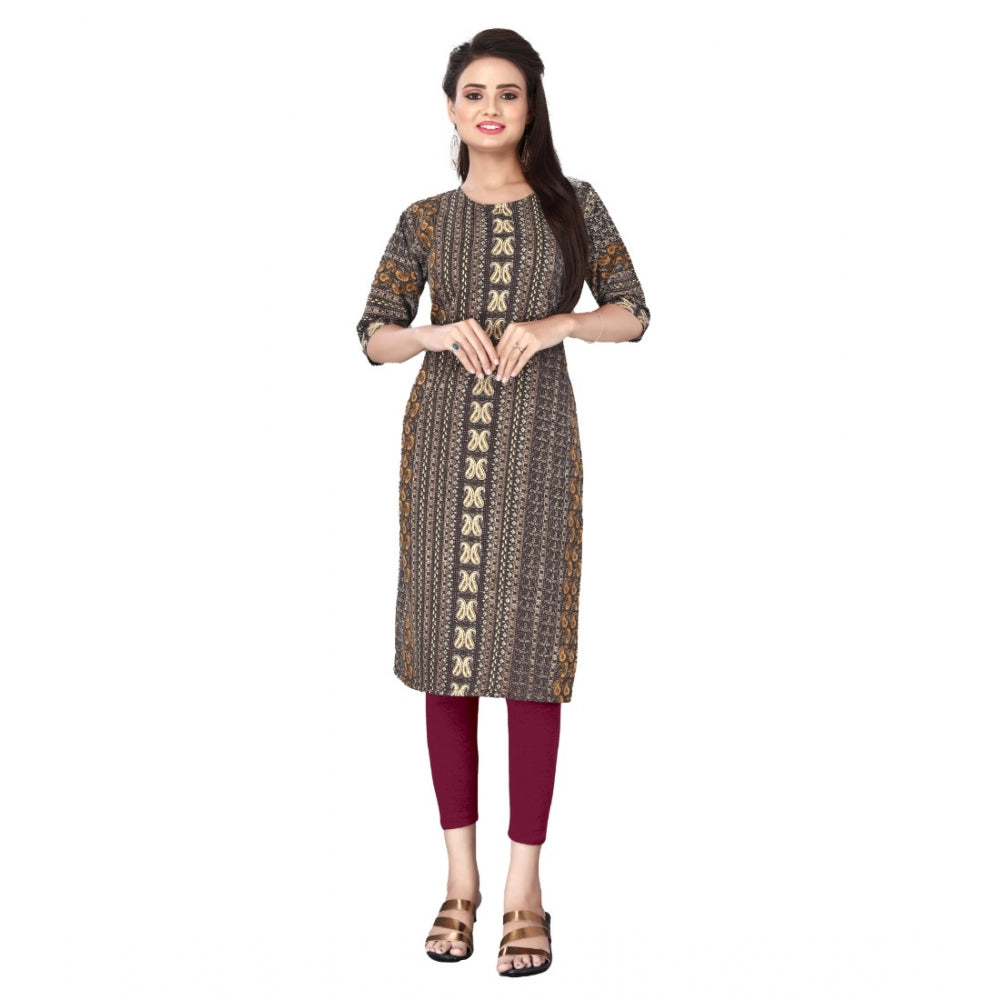 Generic Women's Casual 3/4th Sleeve Paisley Polyester Knee Length Straight Kurti (Maroon)