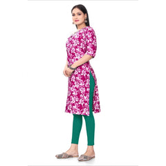 Generic Women's Casual 3/4th Sleeve Floral Print Polyester Knee Length Straight Kurti (Rani)