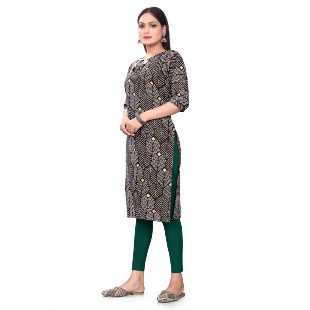 Generic Women's Casual 3/4th Sleeve Printed Polyester Knee Length Straight Kurti (Maroon)