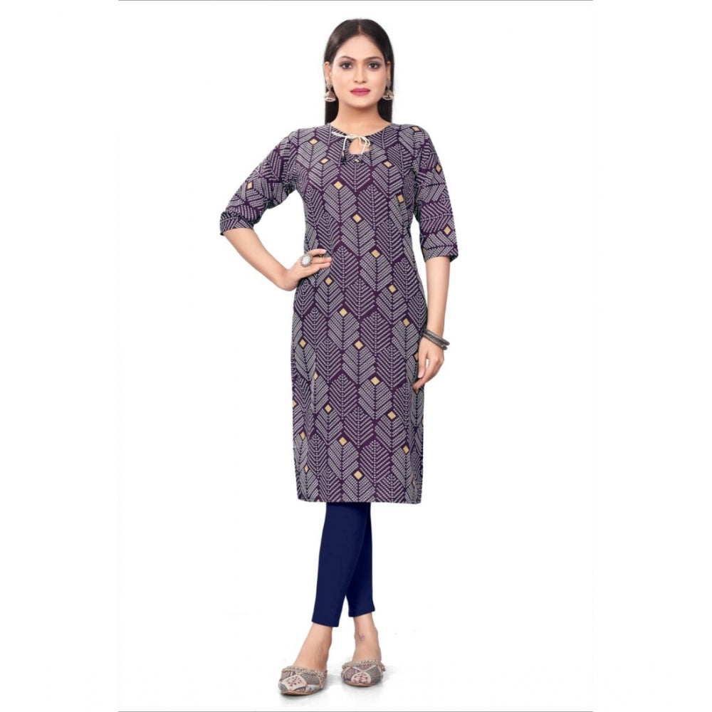 Generic Women's Casual 3/4th Sleeve Printed Polyester Knee Length Straight Kurti (Violet)