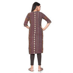 Generic Women's Casual 3/4th Sleeve Paisley Polyester Knee Length Straight Kurti (Red)