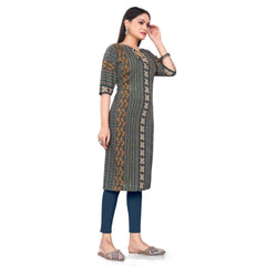 Generic Women's Casual 3/4th Sleeve Paisley Polyester Knee Length Straight Kurti (Green)