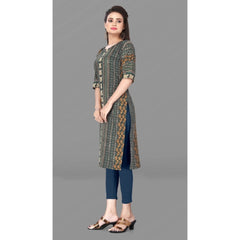 Generic Women's Casual 3/4th Sleeve Paisley Polyester Knee Length Straight Kurti (Green)