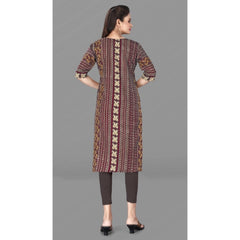 Generic Women's Casual 3/4th Sleeve Paisley Polyester Knee Length Straight Kurti (Red)