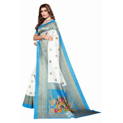 Generic Women's Art Silk Printed Saree With Unstitched Blouse (Blue, 5-6 Mtrs)