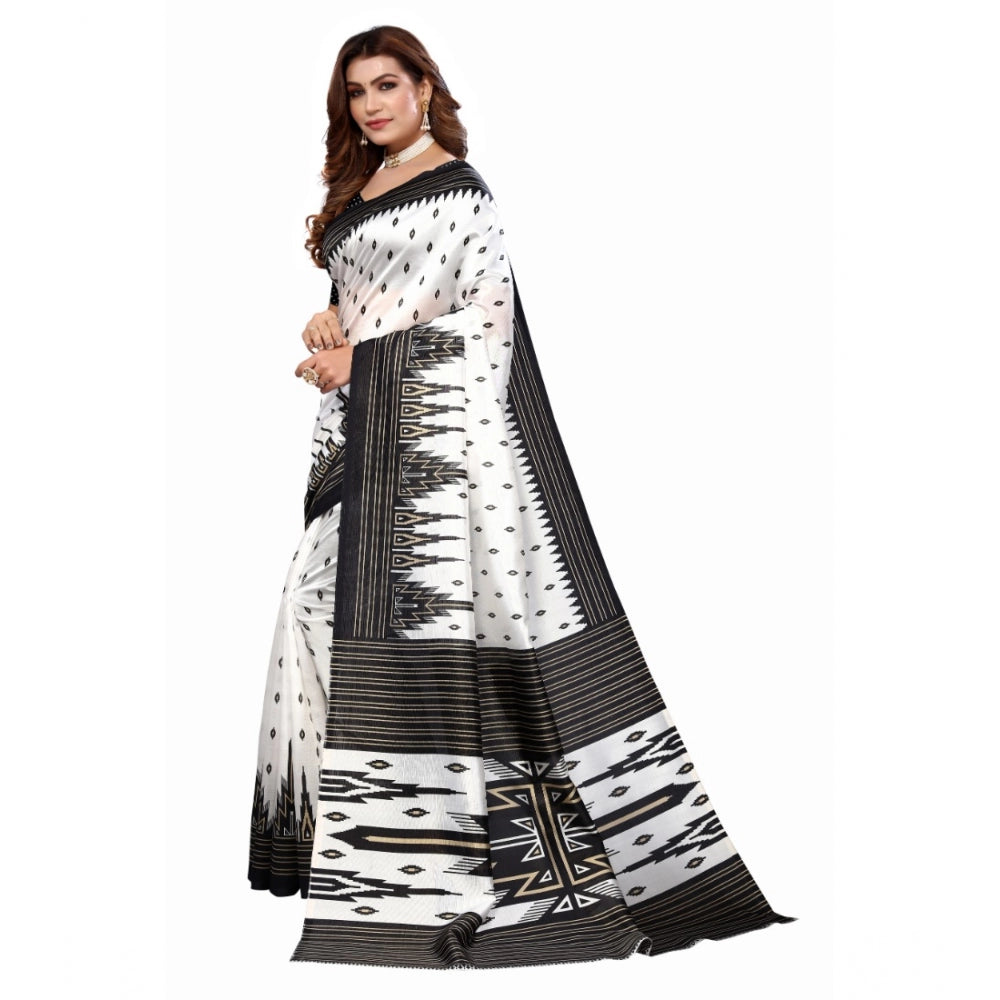 Generic Women's Art Silk Printed Saree With Unstitched Blouse (Black, 5-6 Mtrs)