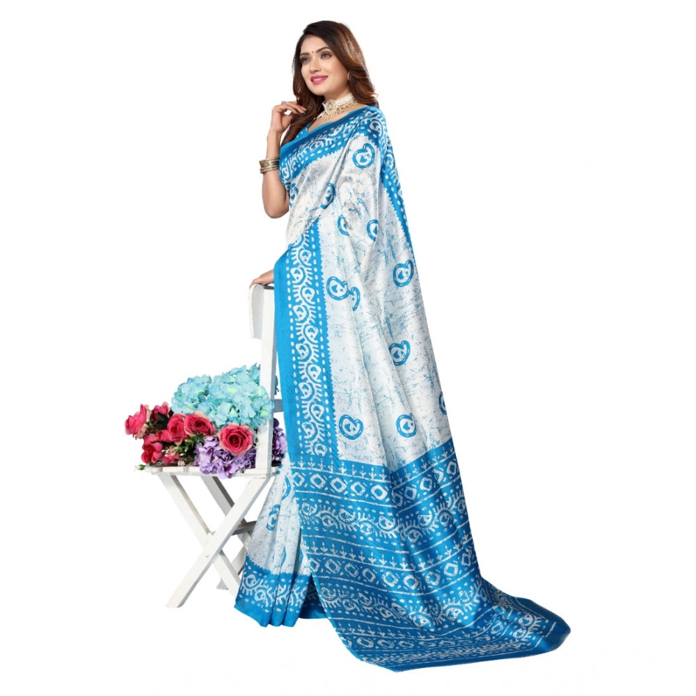 Generic Women's Art Silk Printed Saree With Unstitched Blouse (Blue, 5-6 Mtrs)