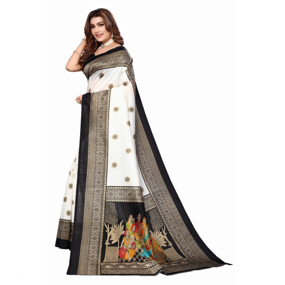 Generic Women's Art Silk Printed Saree With Unstitched Blouse (Black, 5-6 Mtrs)