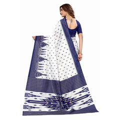 Generischer bedruckter Damen-Sari aus Kunstseide mit ungesäumter Bluse (Marineblau, 5–6 m)