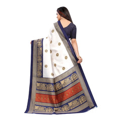 Generic Women's Art Silk Printed Saree With Unstitched Blouse (Navy Blue, 5-6 Mtrs)