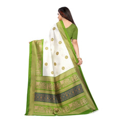 Generic Women's Art Silk Printed Saree With Unstitched Blouse (Green, 5-6 Mtrs)