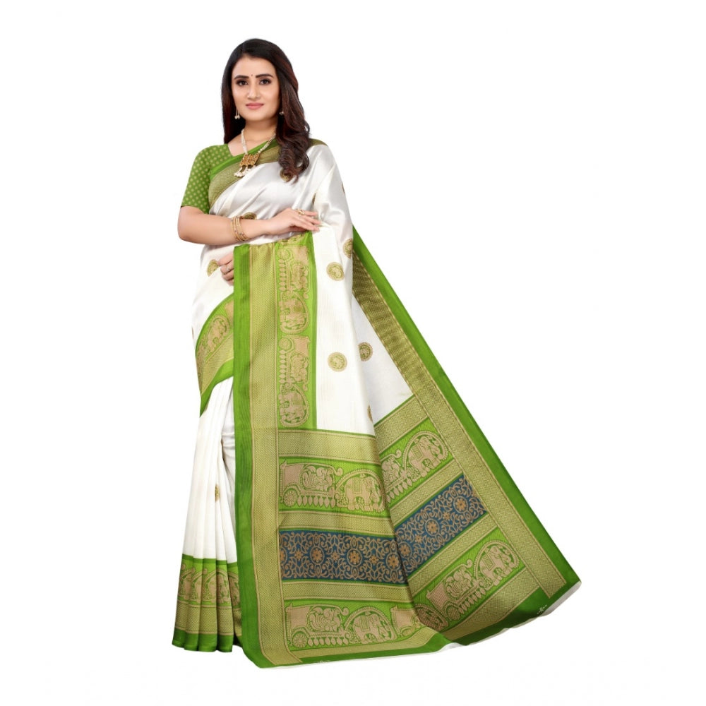 Generic Women's Art Silk Printed Saree With Unstitched Blouse (Green, 5-6 Mtrs)