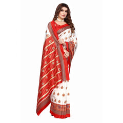 Generic Women's Art Silk Printed Saree With Unstitched Blouse (Red, 5-6 Mtrs)