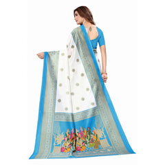 Generic Women's Art Silk Printed Saree With Unstitched Blouse (Blue, 5-6 Mtrs)