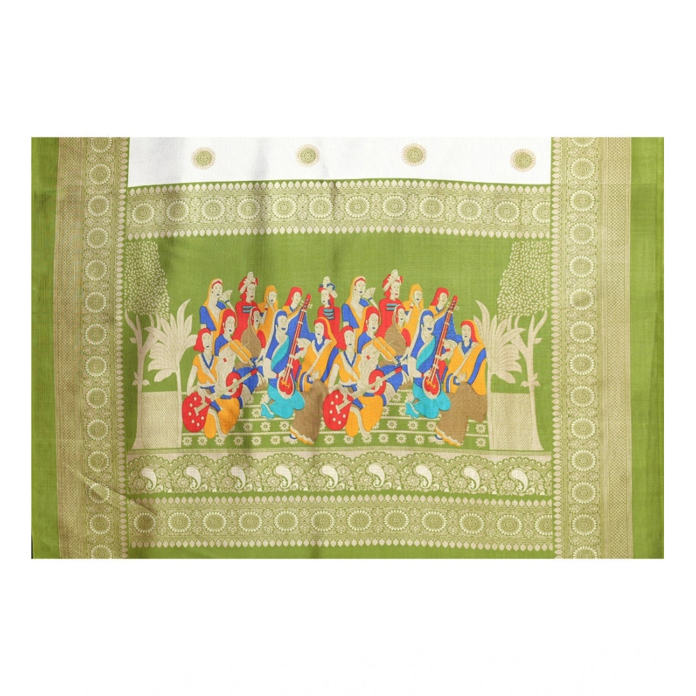 Generic Women's Art Silk Printed Saree With Unstitched Blouse (Green, 5-6 Mtrs)