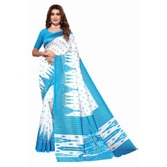 Generic Women's Art Silk Printed Saree With Unstitched Blouse (Blue, 5-6 Mtrs)