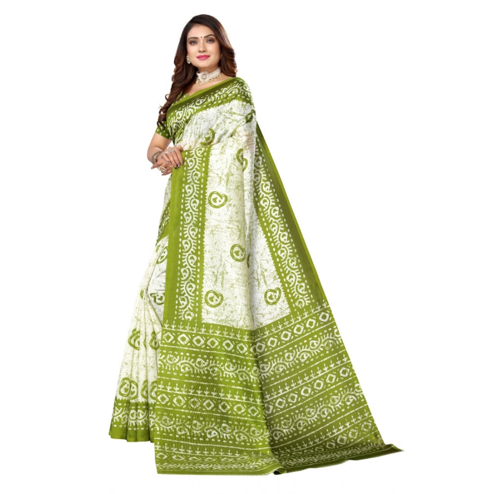 Generic Women's Art Silk Printed Saree With Unstitched Blouse (Green, 5-6 Mtrs)