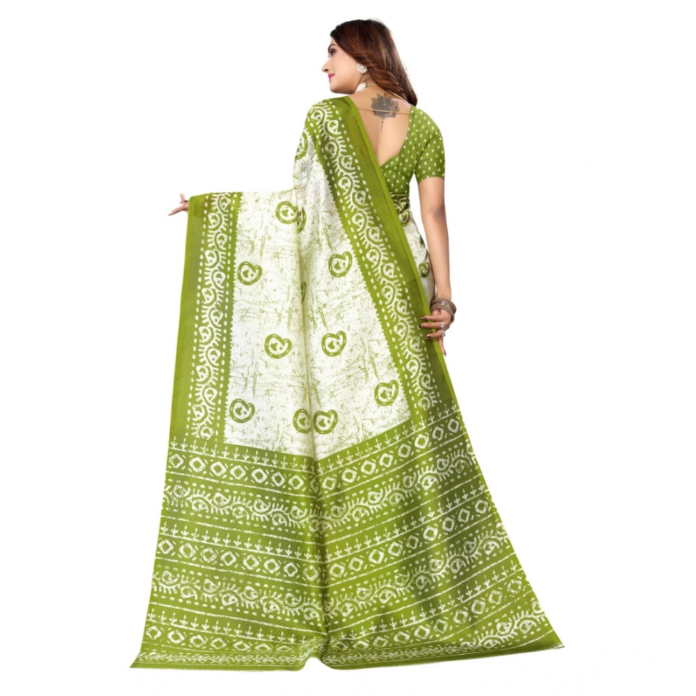 Generic Women's Art Silk Printed Saree With Unstitched Blouse (Green, 5-6 Mtrs)