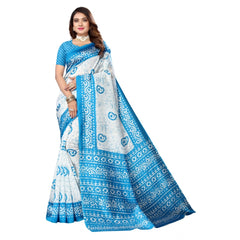 Generic Women's Art Silk Printed Saree With Unstitched Blouse (Blue, 5-6 Mtrs)