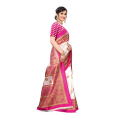 Generic Women's Art Silk Printed Saree With Unstitched Blouse (Pink, 5-6 Mtrs)