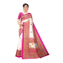 Generic Women's Art Silk Printed Saree With Unstitched Blouse (Pink, 5-6 Mtrs)