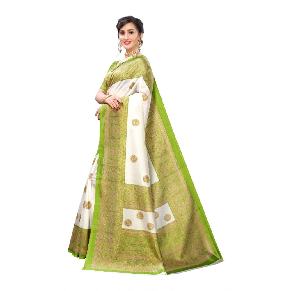 Generic Women's Art Silk Printed Saree With Unstitched Blouse (Green, 5-6 Mtrs)