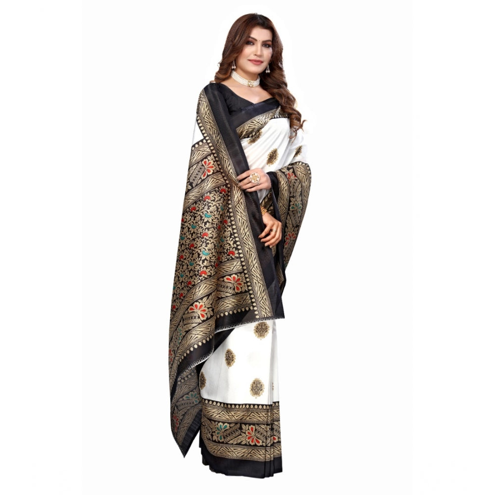 Generic Women's Art Silk Printed Saree With Unstitched Blouse (Black, 5-6 Mtrs)