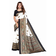 Generic Women's Art Silk Printed Saree With Unstitched Blouse (Black, 5-6 Mtrs)