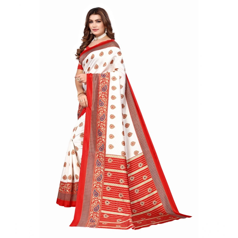 Generic Women's Art Silk Printed Saree With Unstitched Blouse (Red, 5-6 Mtrs)