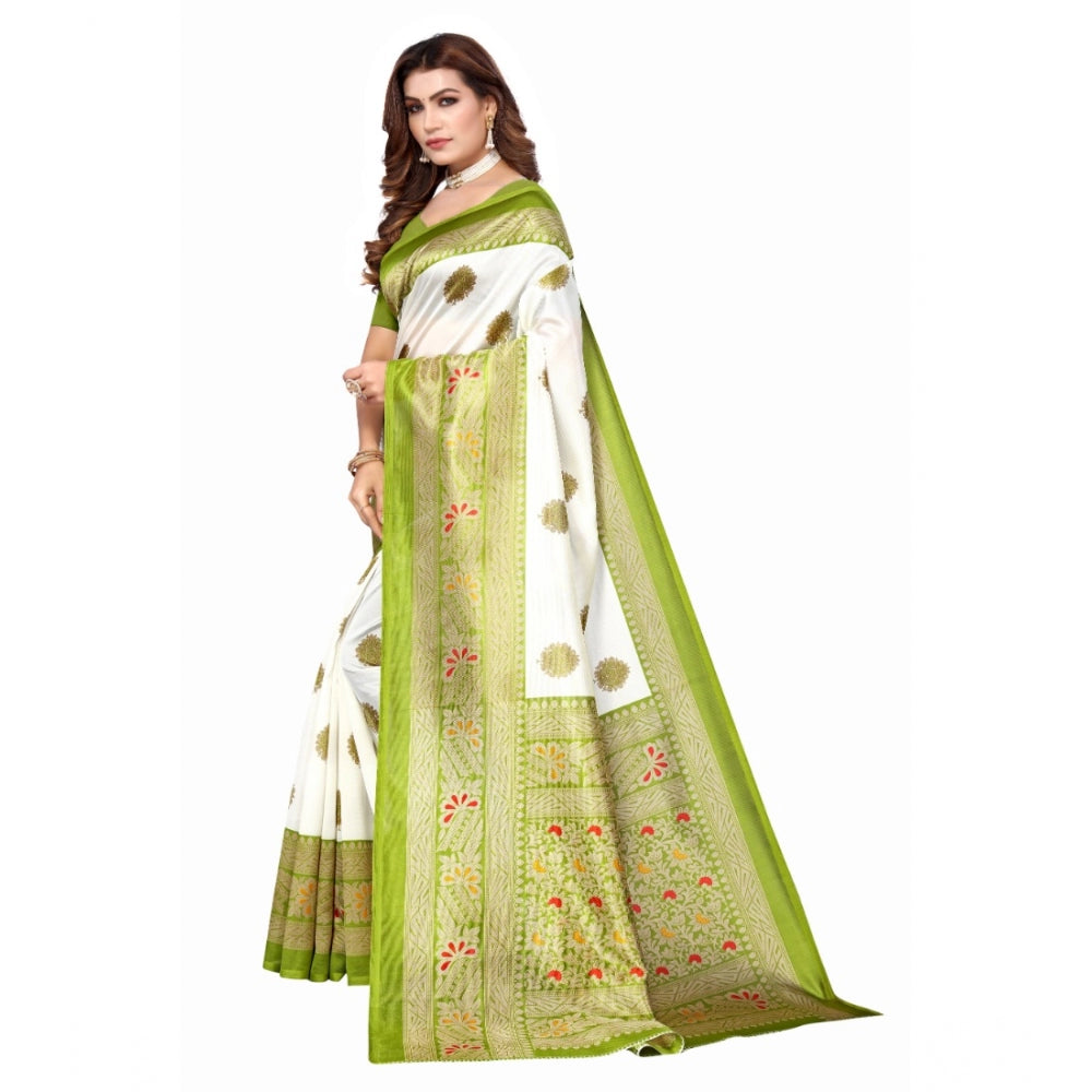 Generic Women's Art Silk Printed Saree With Unstitched Blouse (Green, 5-6 Mtrs)