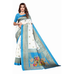 Generic Women's Art Silk Printed Saree With Unstitched Blouse (Blue, 5-6 Mtrs)