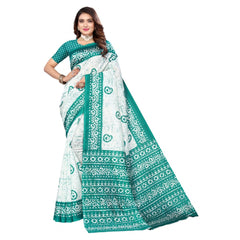 Generic Women's Art Silk Printed Saree With Unstitched Blouse (Green, 5-6 Mtrs)